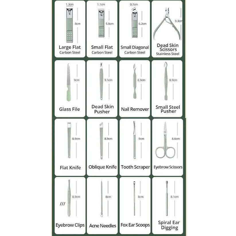 Nail Clipper & Grooming Tools Kit - 16pcs