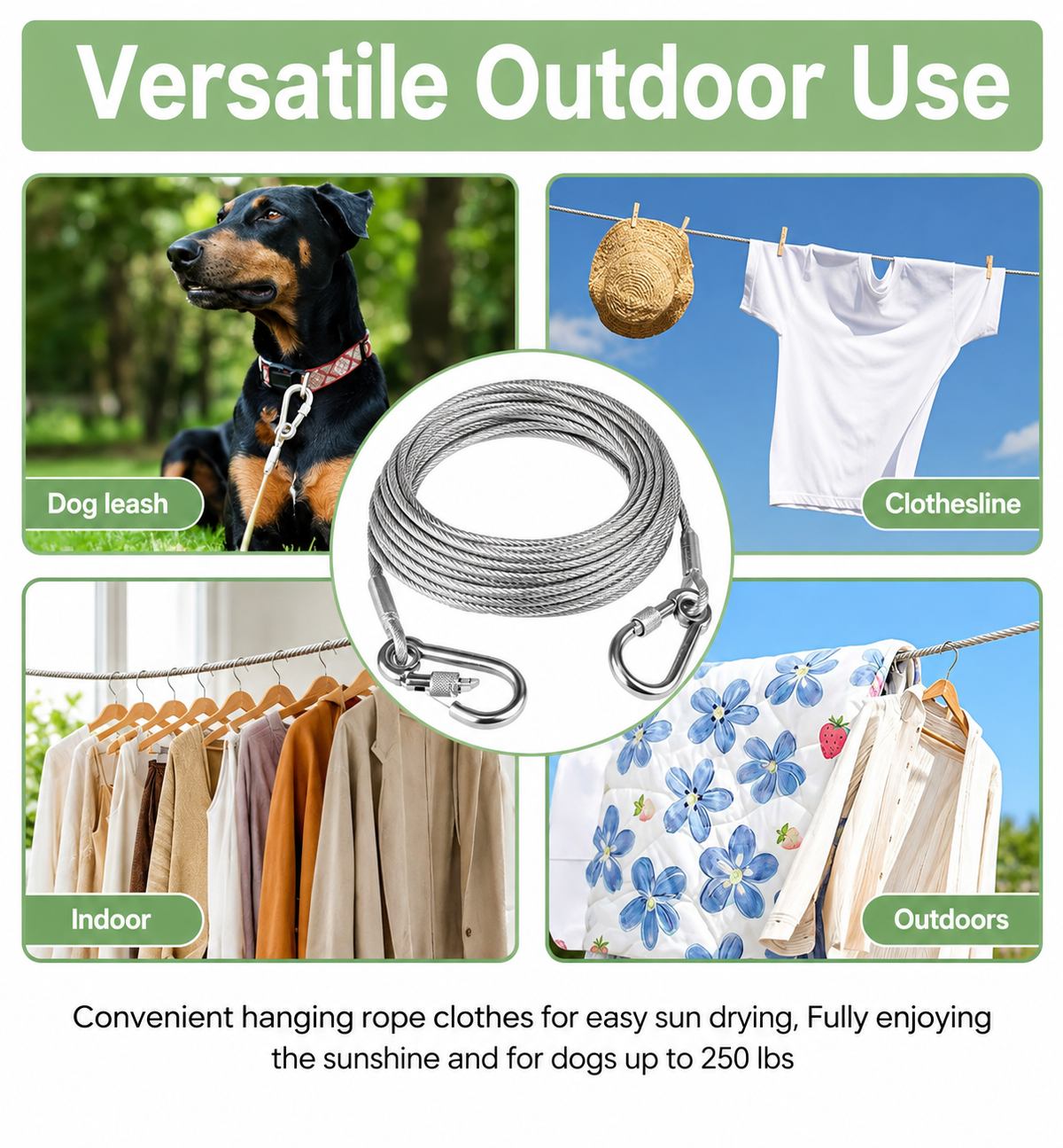 Portable Stainless Steel Clothesline Rope with Hooks (Buy 1 Get 1 Free)