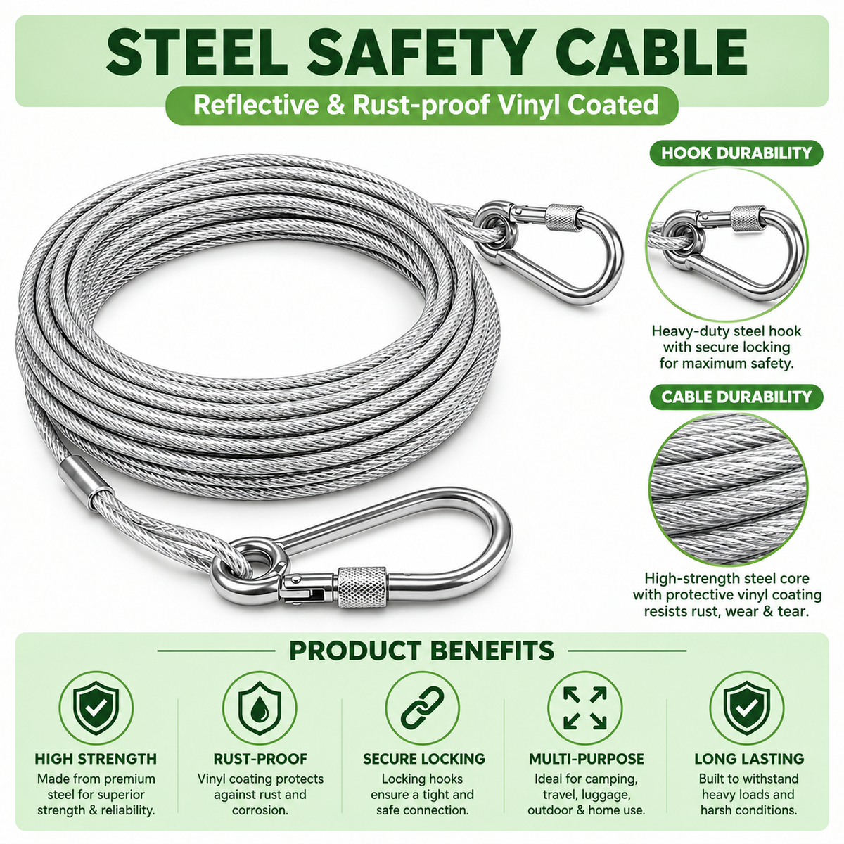 Portable Stainless Steel Clothesline Rope with Hooks (Buy 1 Get 1 Free)