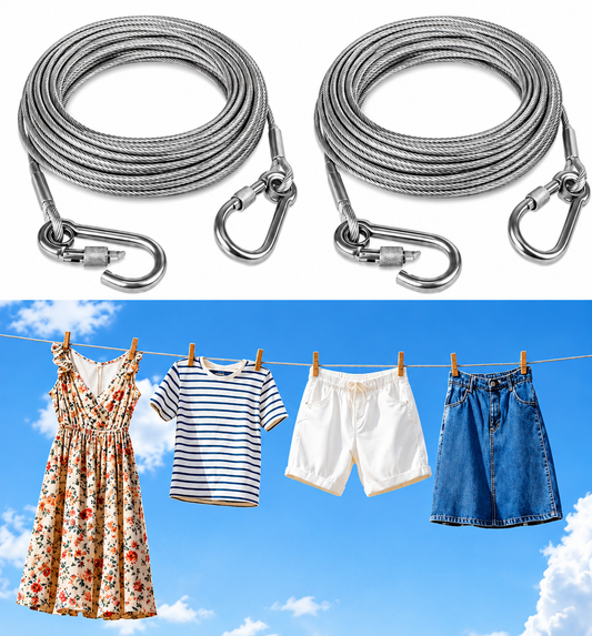 Portable Stainless Steel Clothesline Rope with Hooks (Buy 1 Get 1 Free)