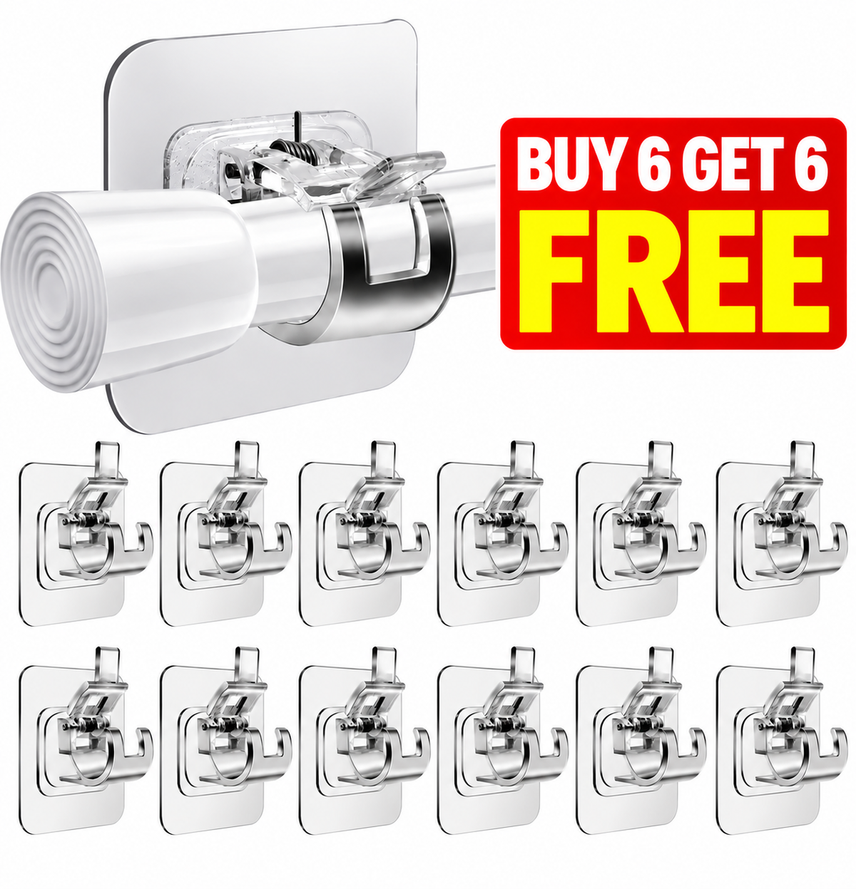 No Drill Curtain Rod Holder Hooks (Buy 6 Get 6 Free)